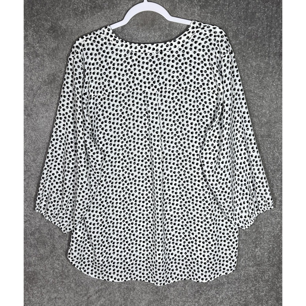 Adrianna Papell Blouse Top  Womens Sz 1X White Gray Black Geo Dot 3/4 Sleeve New - Picture 2 of 8